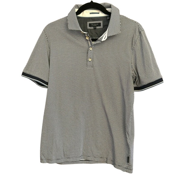 Ted Baker Men's Polo Shirt Size 3 Navy & White Polka Dot Pattern Cotton Blend - Picture 1 of 5